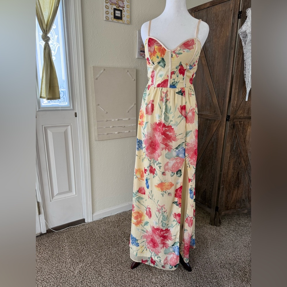 Floral Spaghetti Strap Maxi Dress in Cream and Pink